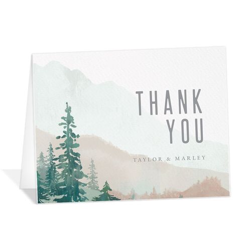 Painted Mountains Wedding Thank You Cards - Green