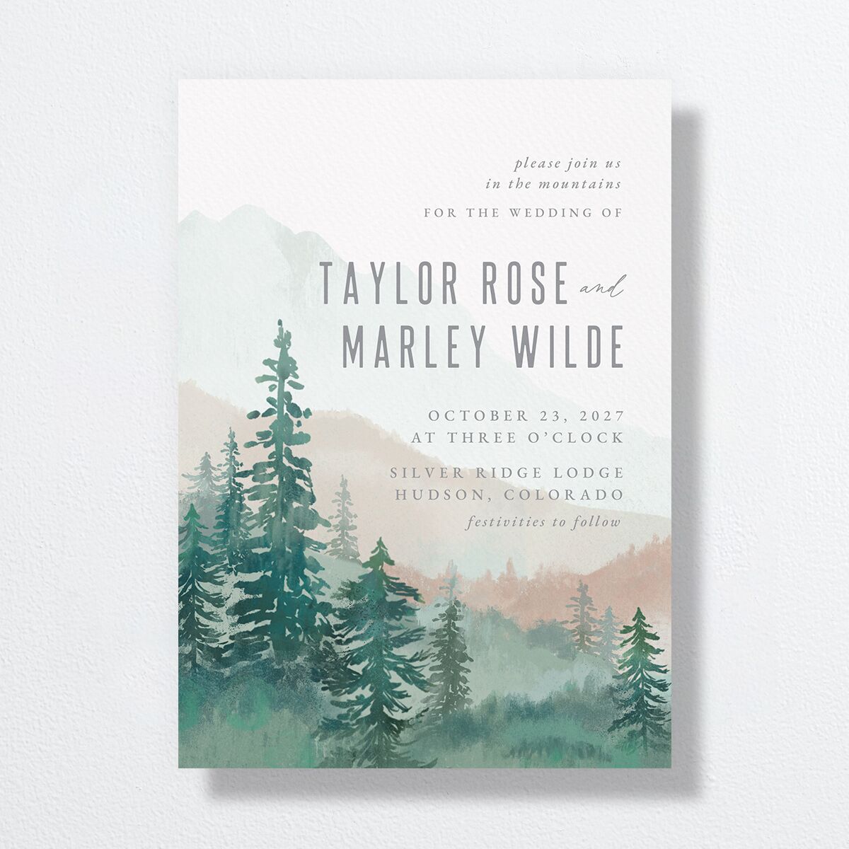 Painted Mountains Wedding Invitations Eucalyptus Signature No Standard