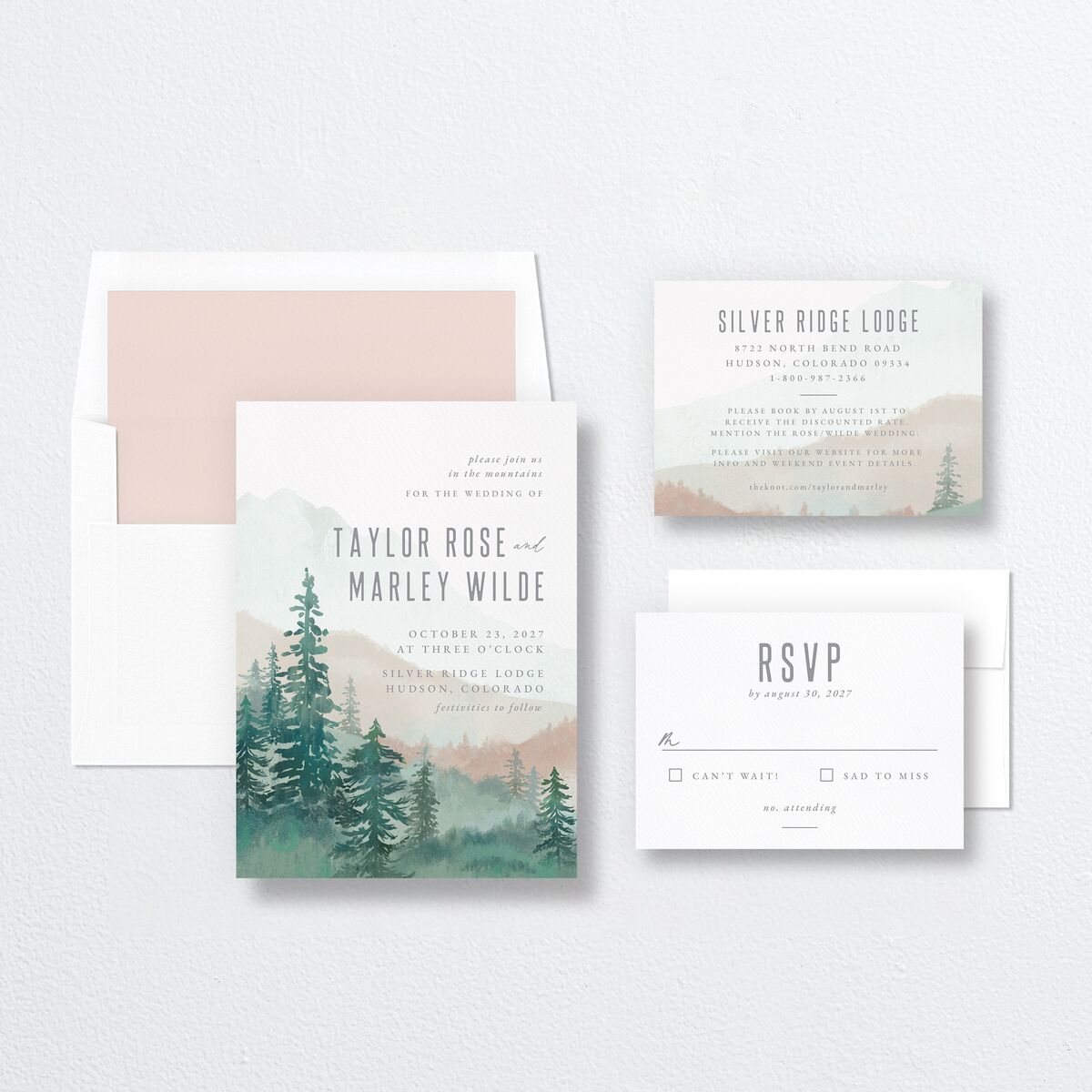 Painted Mountains Wedding Invitations Eucalyptus Signature No Standard