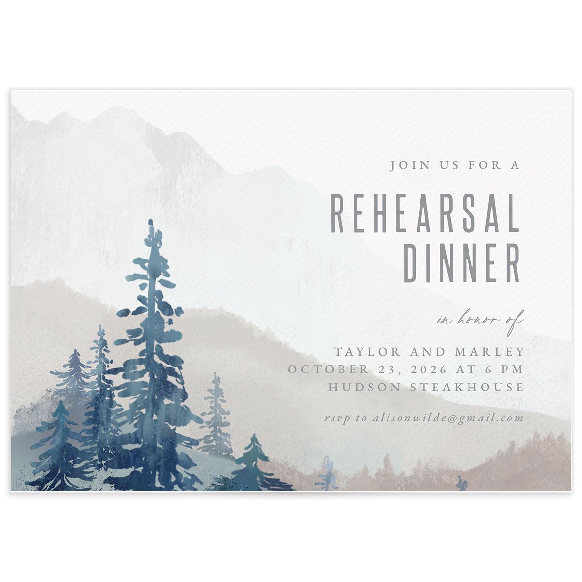 Mountain Canvas Rehearsal Dinner Invitations