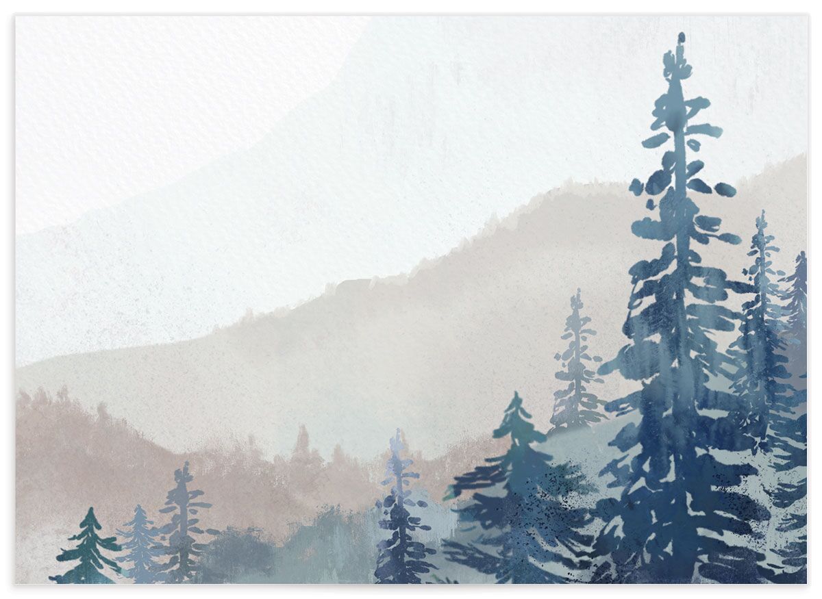 Mountain Canvas Wedding Response Cards back in blue