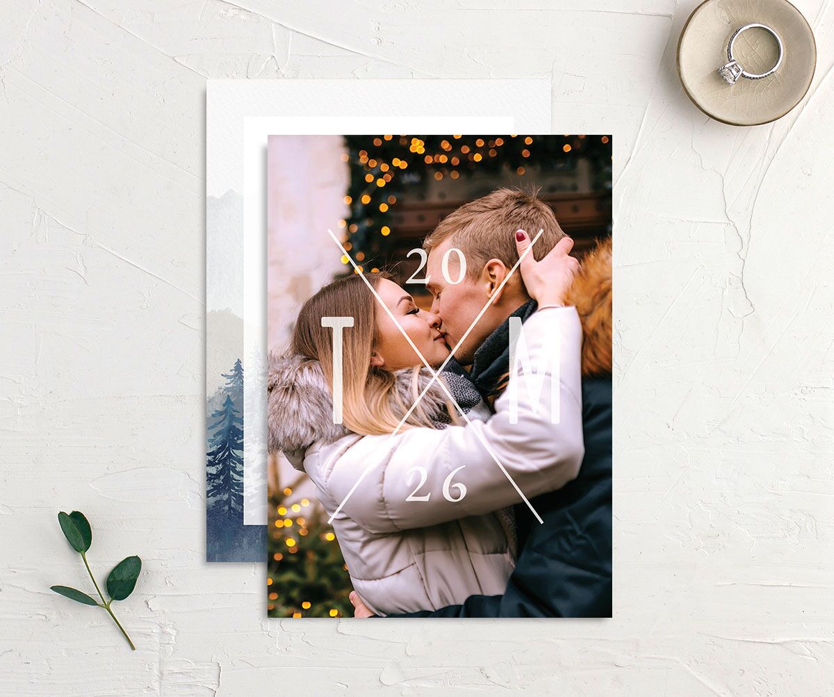 Mountain Canvas Save the Date Cards front-and-back