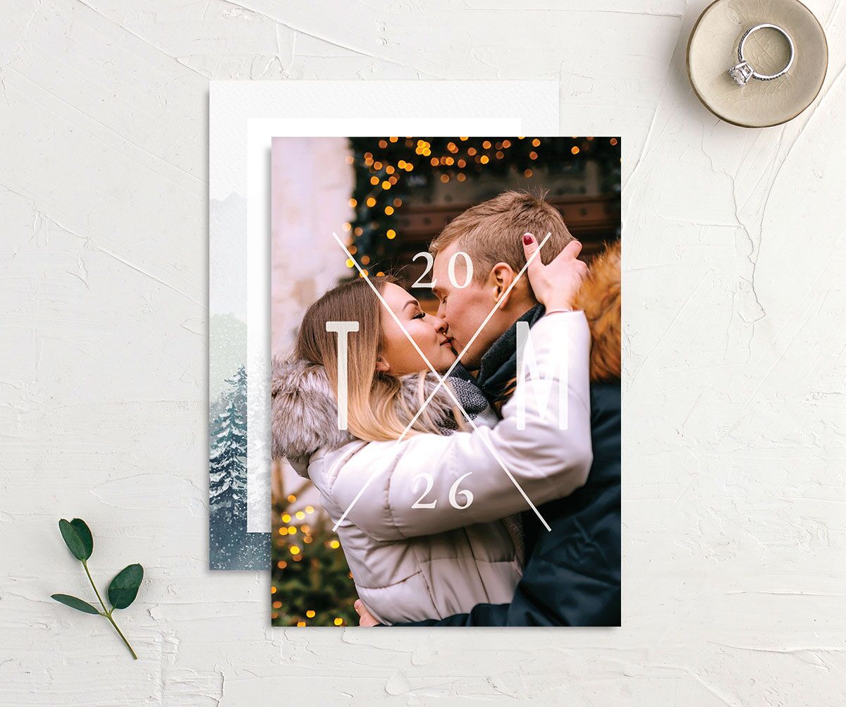 Mountain Canvas Save the Date Cards front-and-back