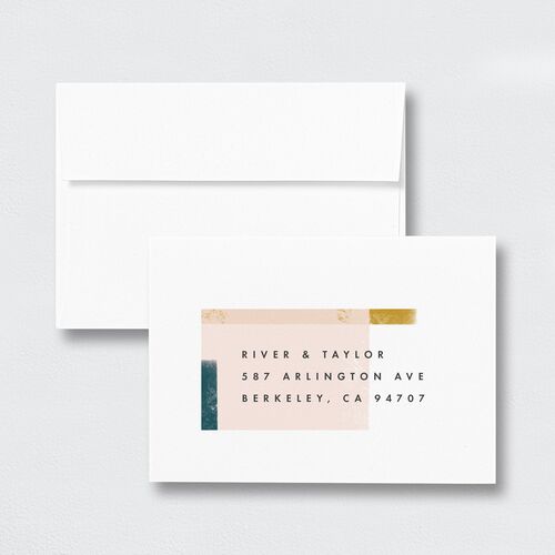 Modern Colorblock Wedding Response Card Standard Envelopes White Standard Ink Blue Return Address Signature