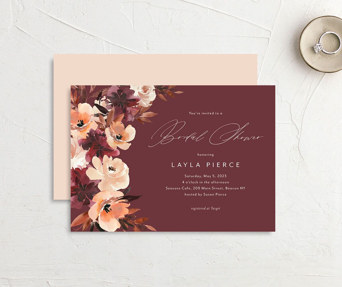 Painted Petals Bridal Shower Invitations front-and-back in black