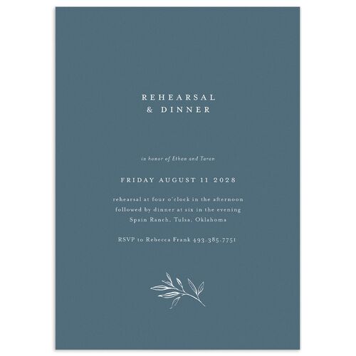 Minimal Leaves Rehearsal Dinner Invitations Moody Blue Signature Blank Standard
