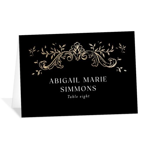 Formal Opulent Frame Foil Place Cards Midnight Gold Signature