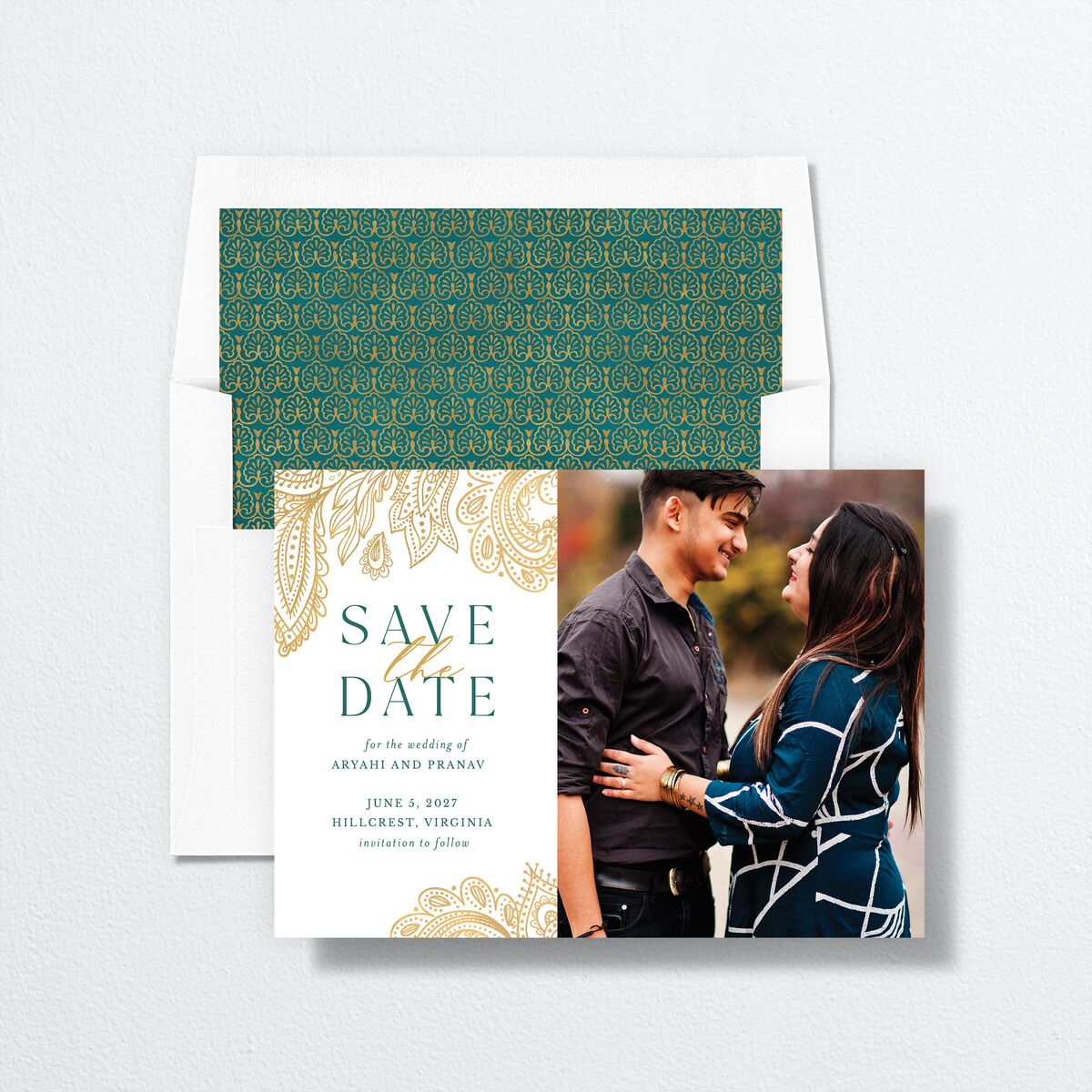 Ornamental Elegance Save The Date Cards envelope-and-liner