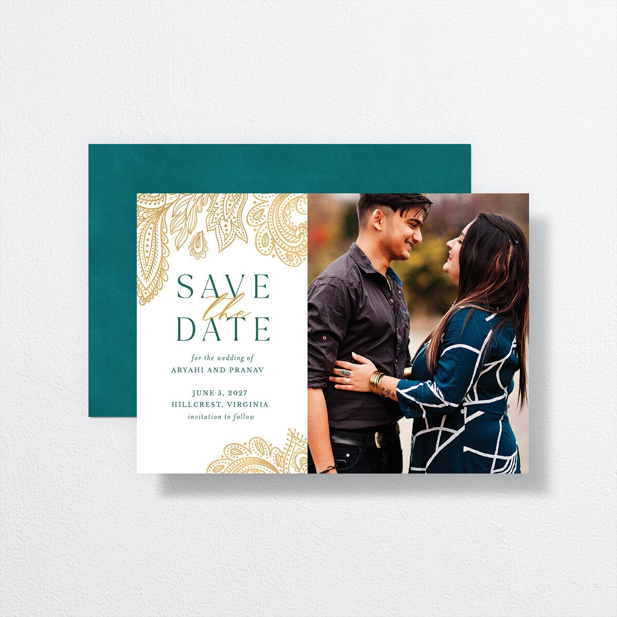 Ornamental Elegance Save The Date Cards front-and-back in white