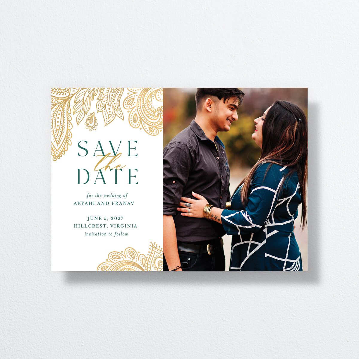 Ornamental Elegance Save The Date Cards front in white