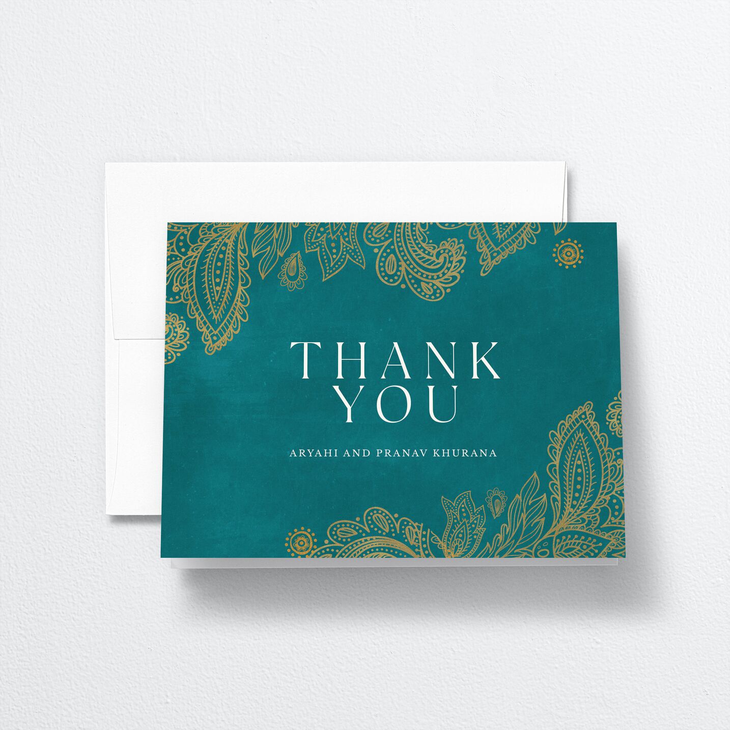 Ornamental Elegance Wedding Thank You Cards front in white