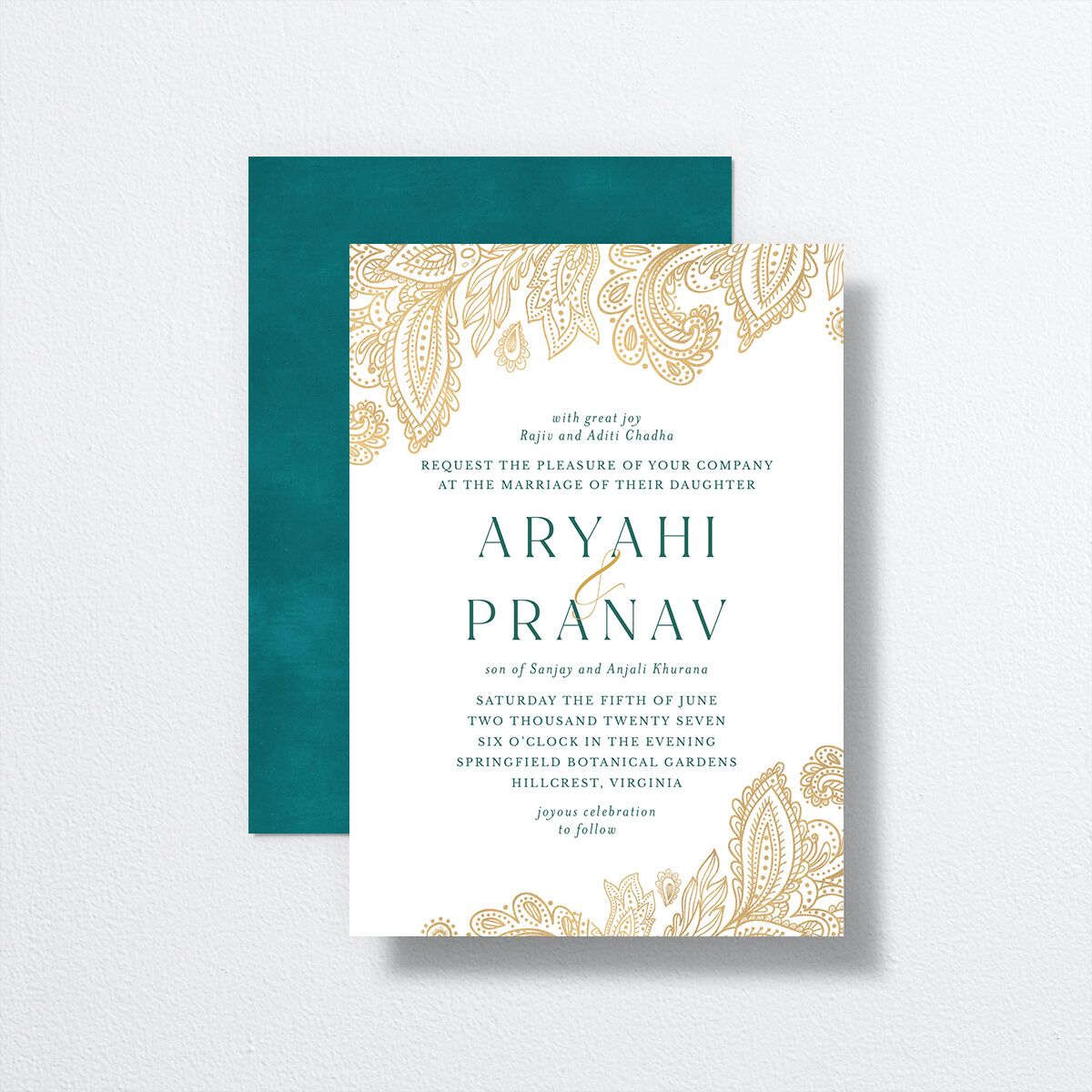 Ornamental Elegance Wedding Invitations front-and-back in white