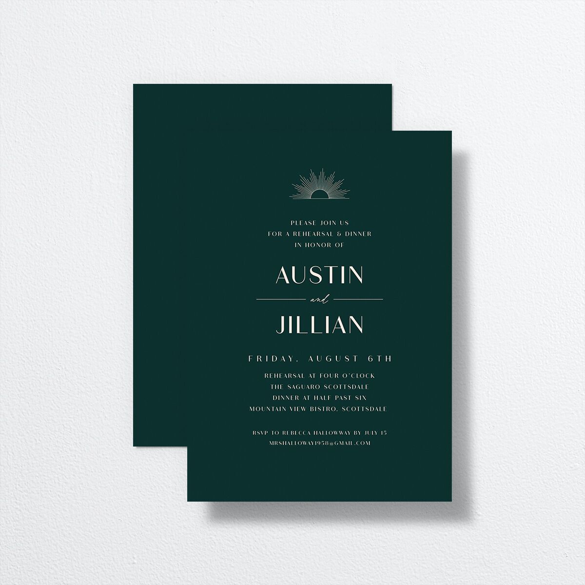 Modern Romantic Rehearsal Dinner Invitations front-and-back