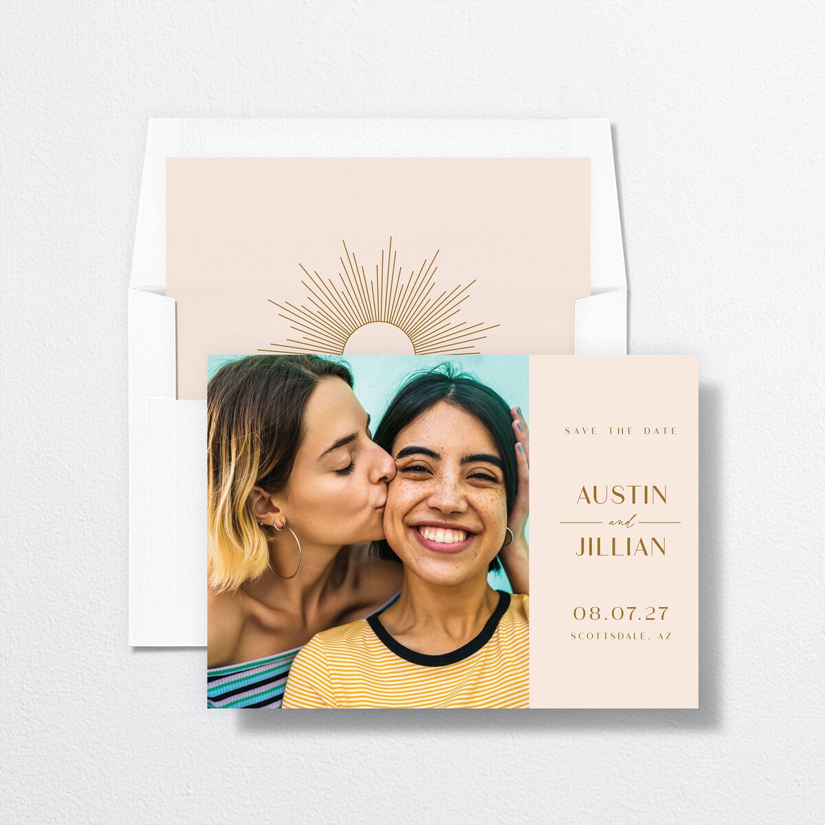 Modern Romantic Save The Date Cards envelope-and-liner
