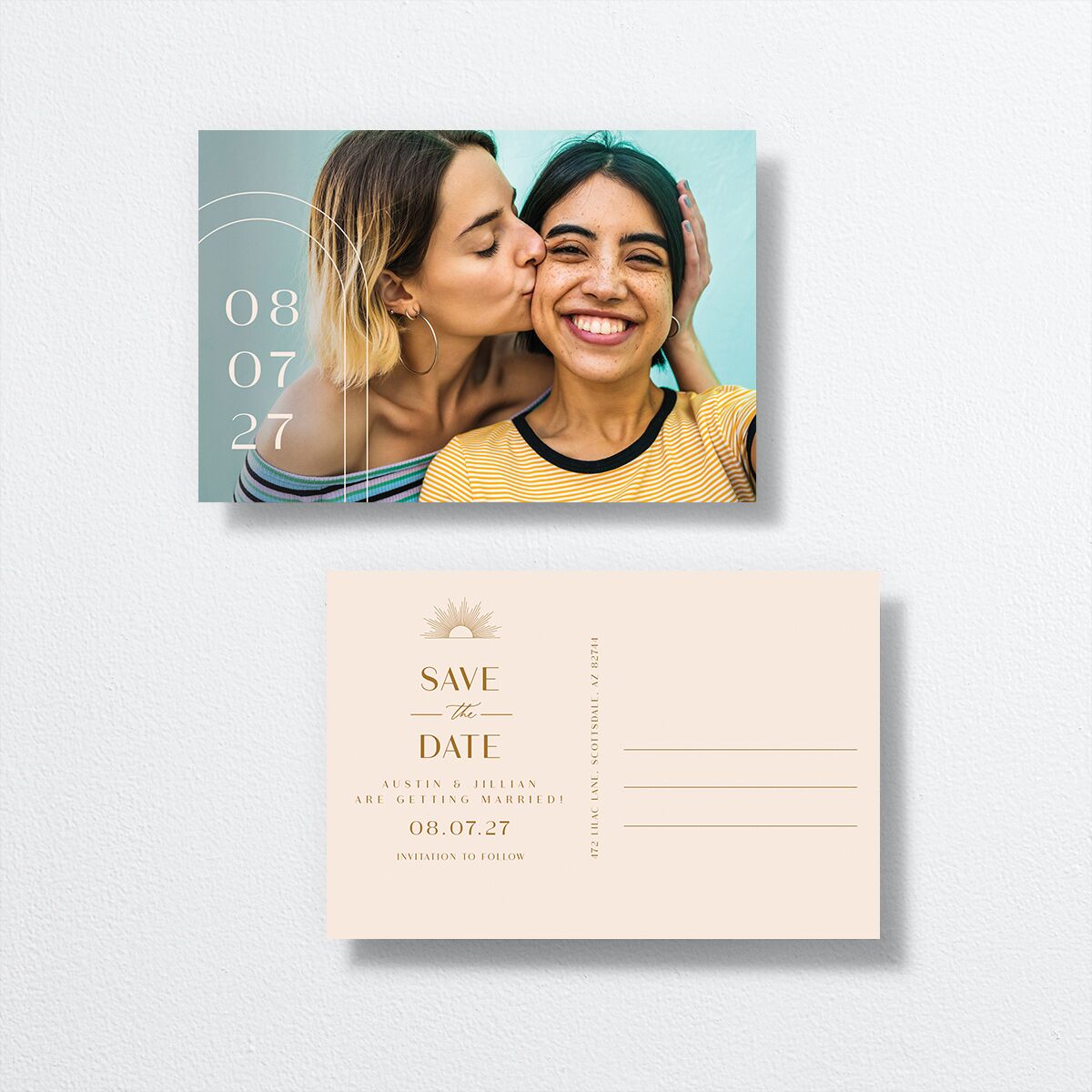 Modern Romantic Save The Date Postcards front-and-back