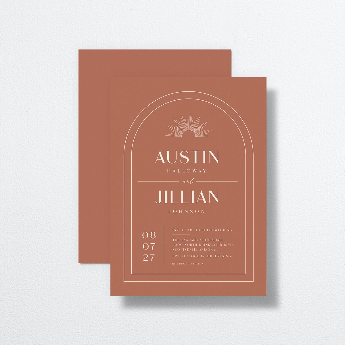 Modern Romantic Wedding Invitations  front-and-back in brown