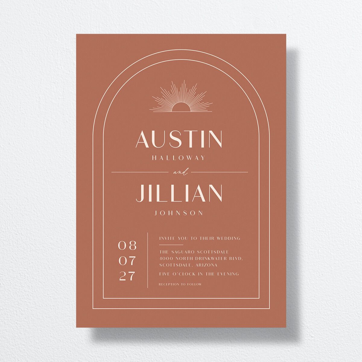 Modern Romantic Wedding Invitations  front in brown