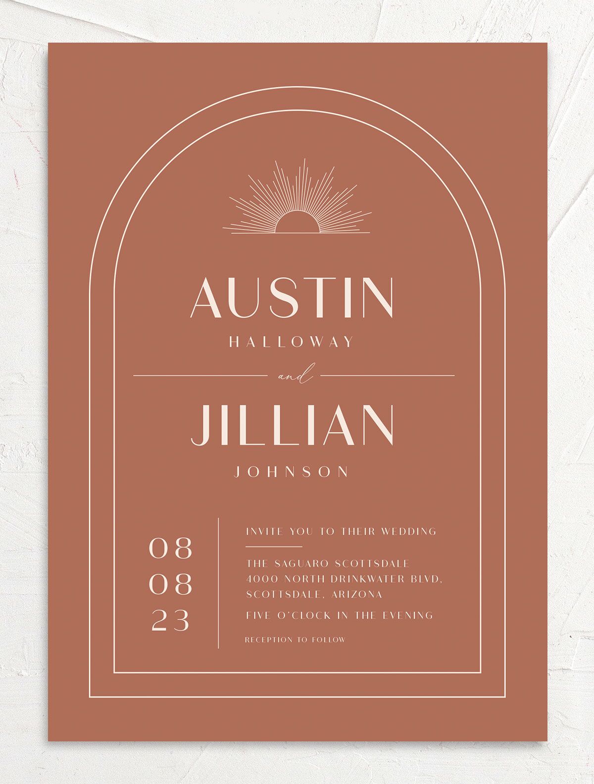 Art Deco Accents Wedding Invitations front in Brown