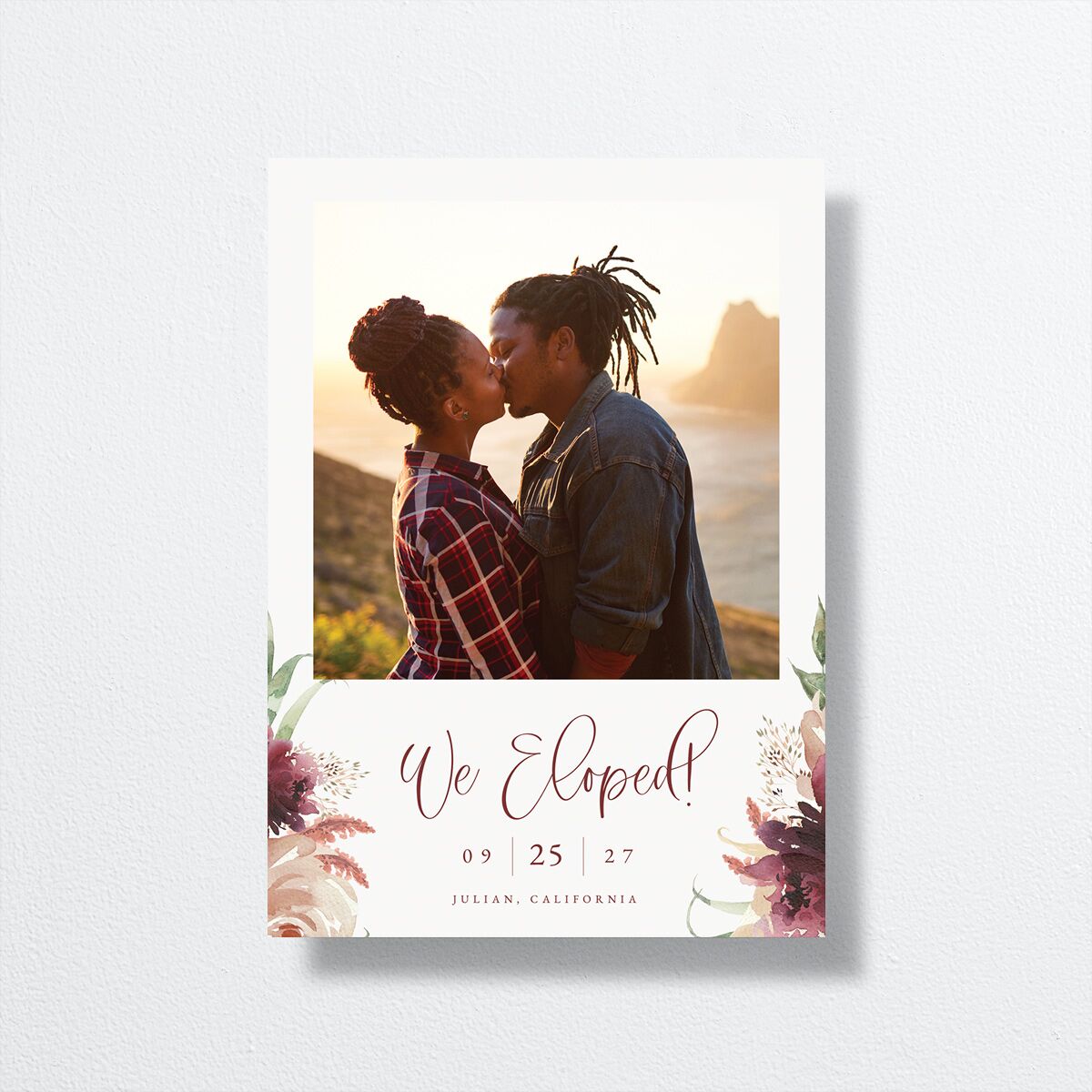 Floral Wreath Change the Date Cards Merlot Signature