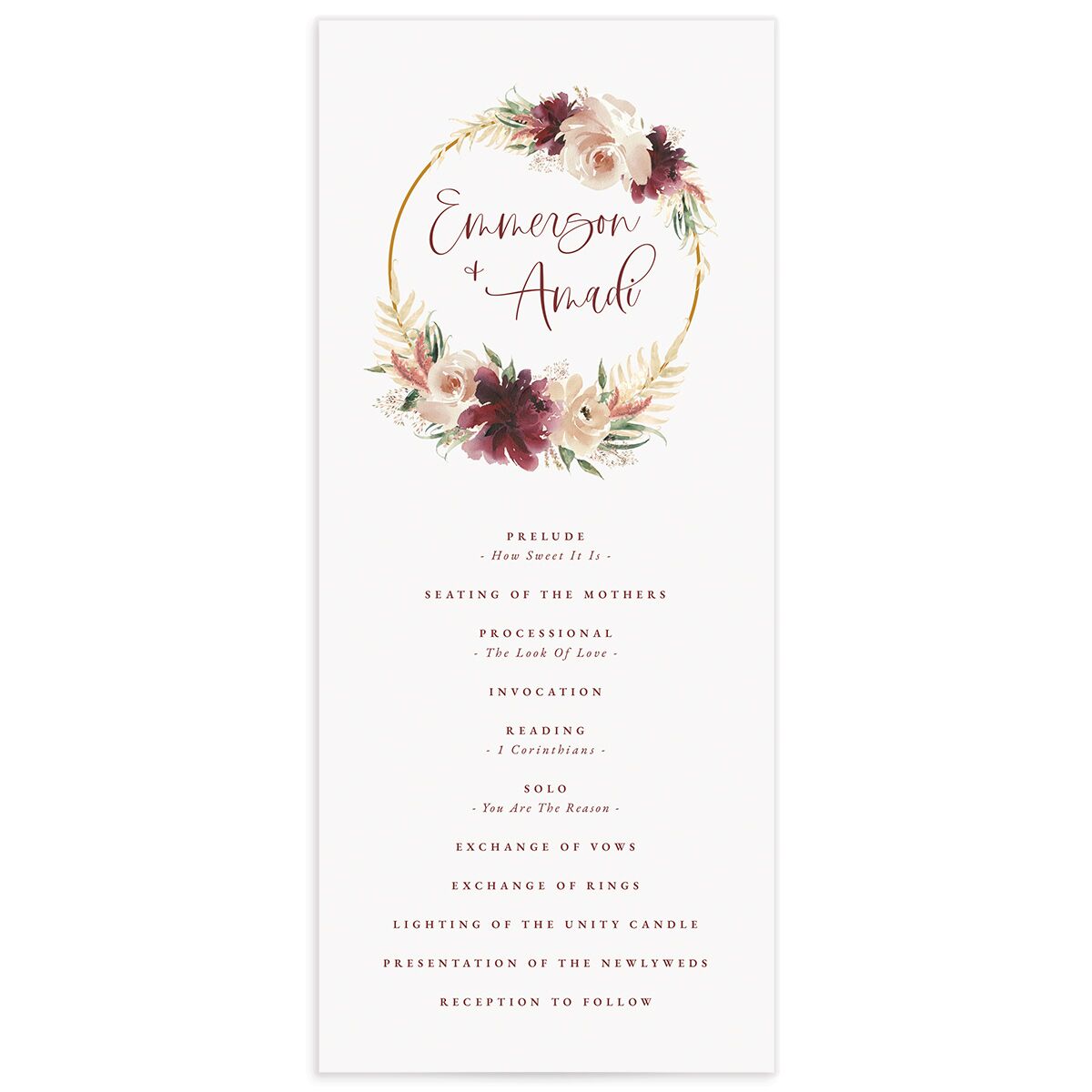 Floral Wreath Wedding Programs
