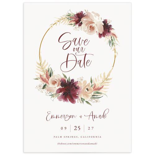 Floral Wreath Save The Date Cards - Burgundy