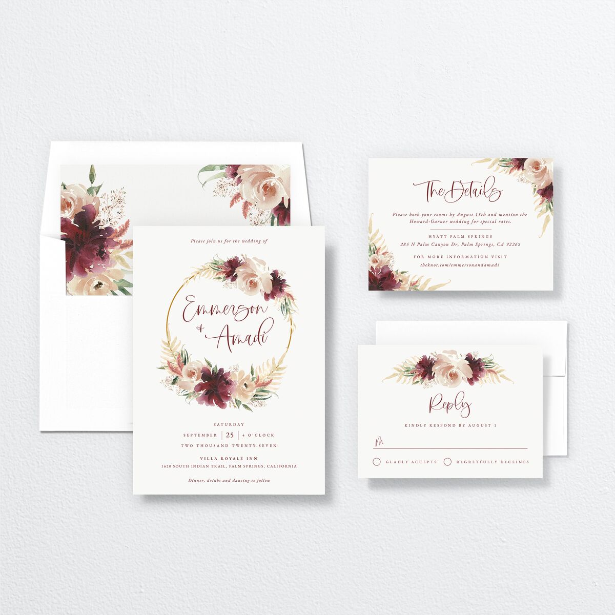 Floral Wreath Wedding Invitations suite