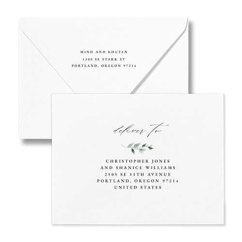 Romantic Wisteria Thank You Card Euro Envelopes White Shell Pink Both Recipient and Return Addresses Luxe Signature
