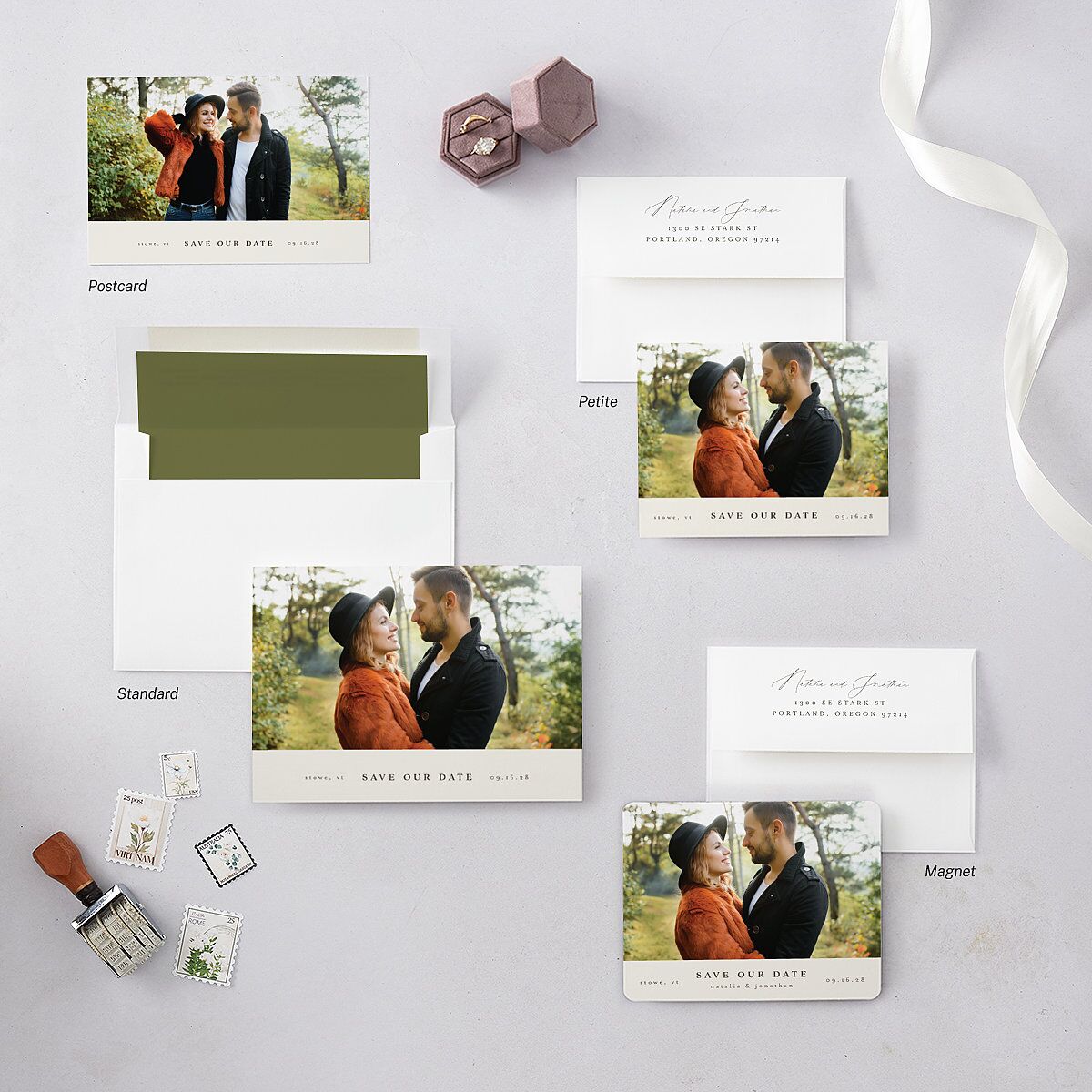 Enchanted Forest Save the Date Cards Dark Camo Signature smooth Blank No Standard