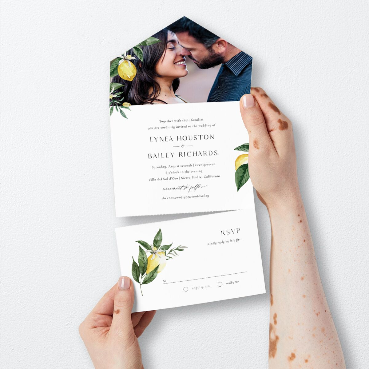 Botanical Lemon All-in-One Wedding Invitations card-and-rsvp
