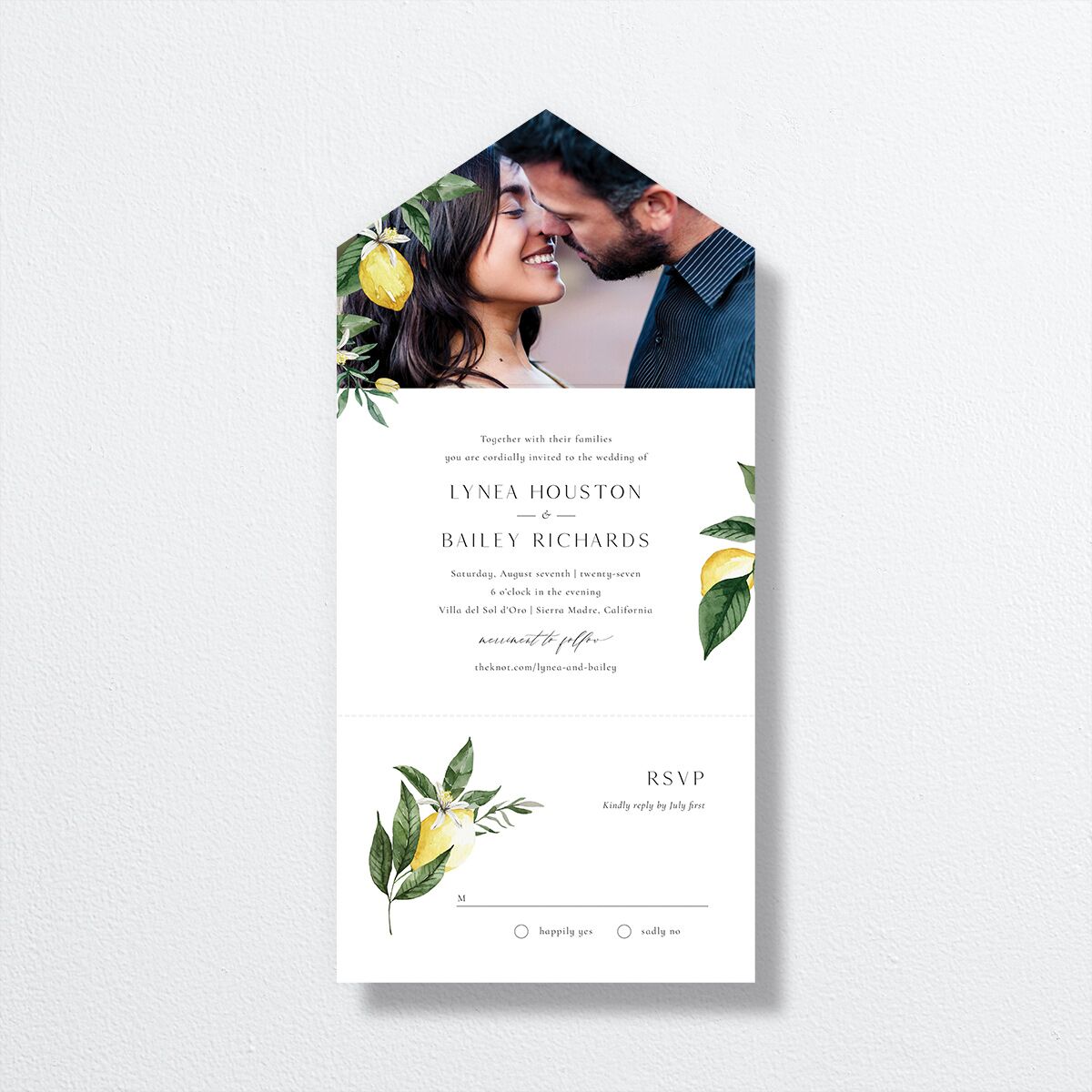 Botanical Lemon All-in-One Wedding Invitations front