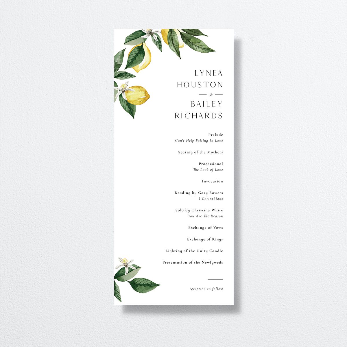 Botanical Lemon Wedding Programs front