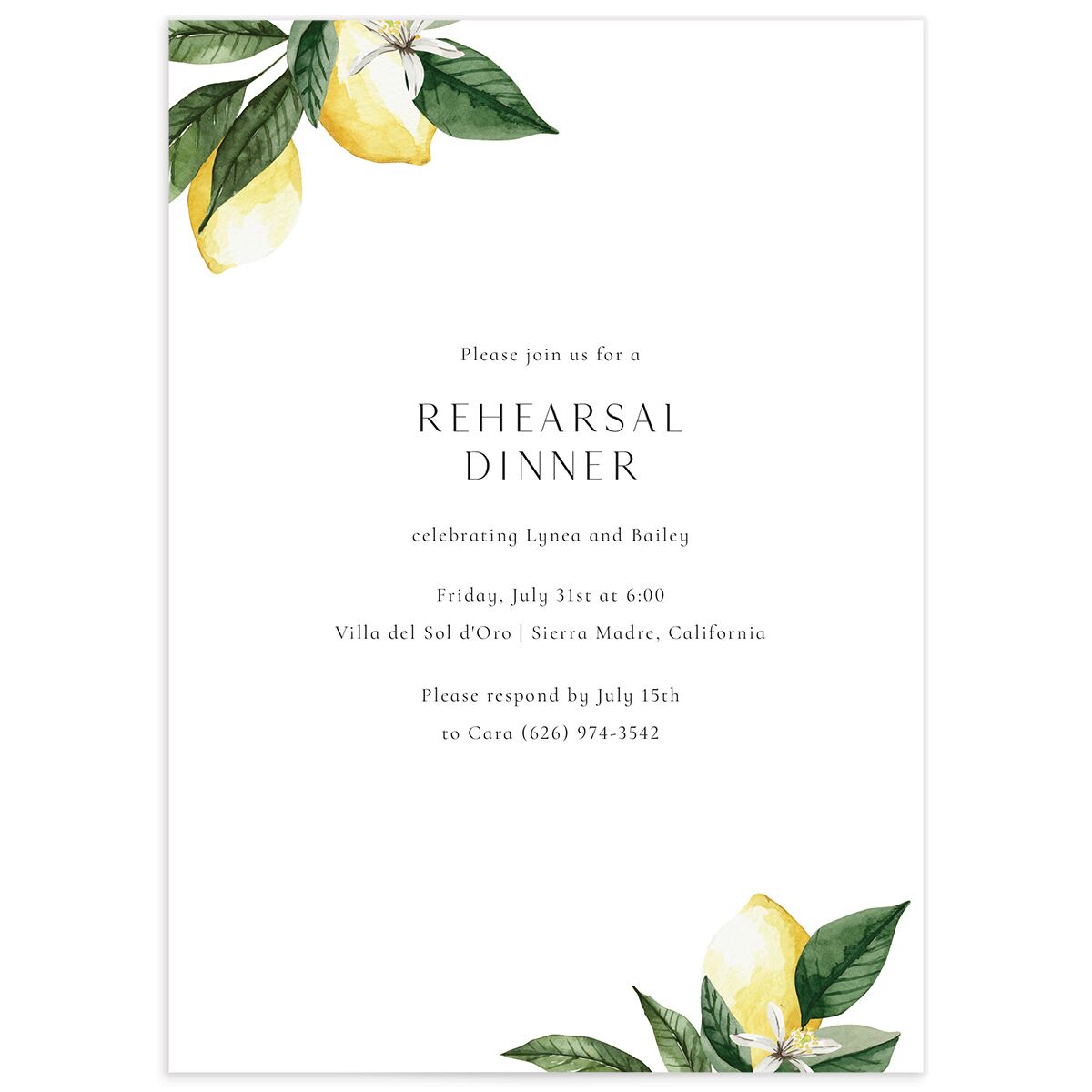 Botanical Lemon Rehearsal Dinner Invitations