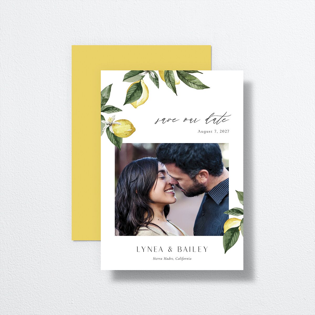 Botanical Lemon Save The Date Cards front-and-back
