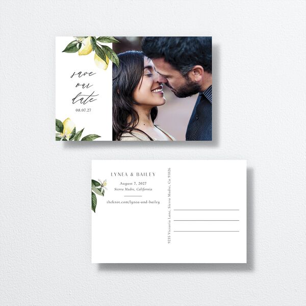 Botanical Lemon Save The Date Postcards front-and-back