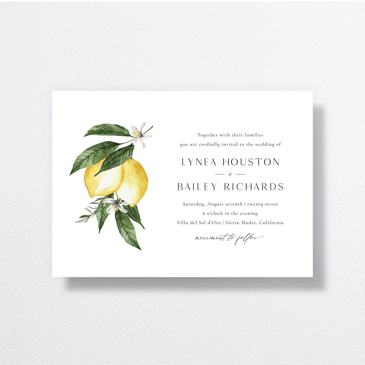 Botanical Lemon Wedding Invitations front in yellow