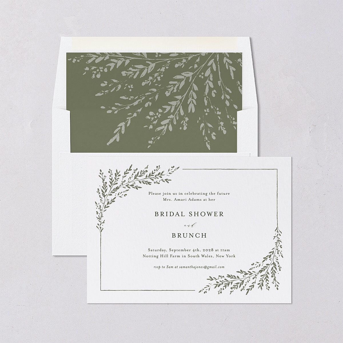Rustic Branch Frame Bridal Shower Invitations Pure White Signature Blank