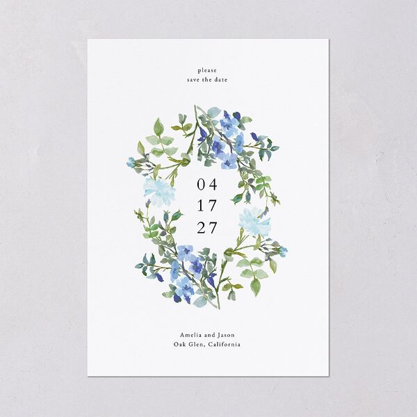 Minimal Floral Save The Date Cards Ocean Signature smooth Blank No Standard