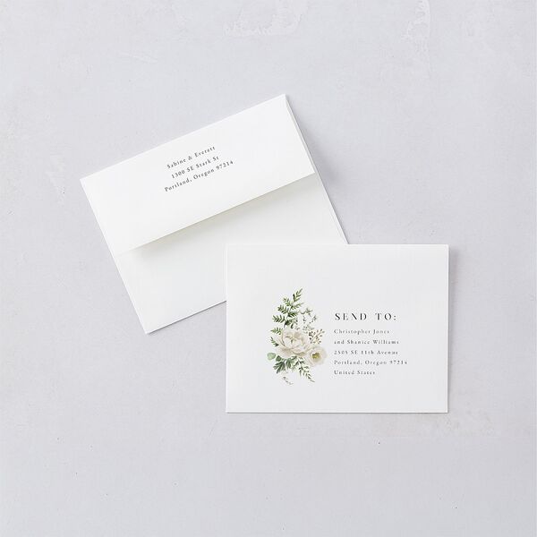 Gilded Fern Frame Botanical Thank You Card Envelopes White Linen Both Recipient and Return Addresses Signature Standard