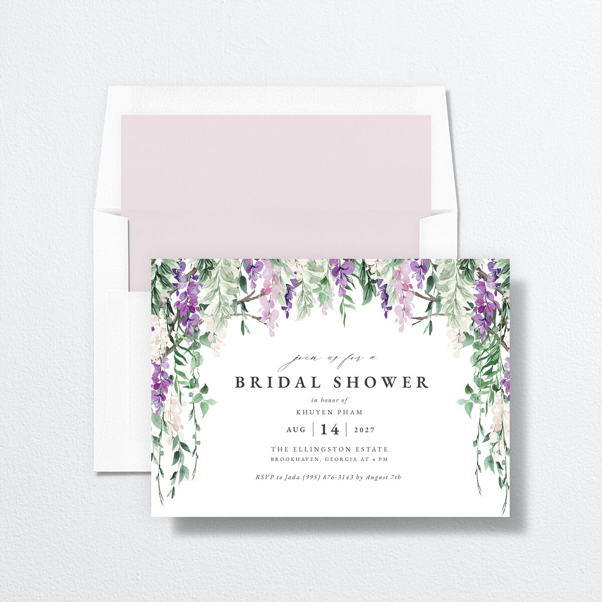 Romantic Wisteria Bridal Shower Invitations Purple Petal Signature Standard