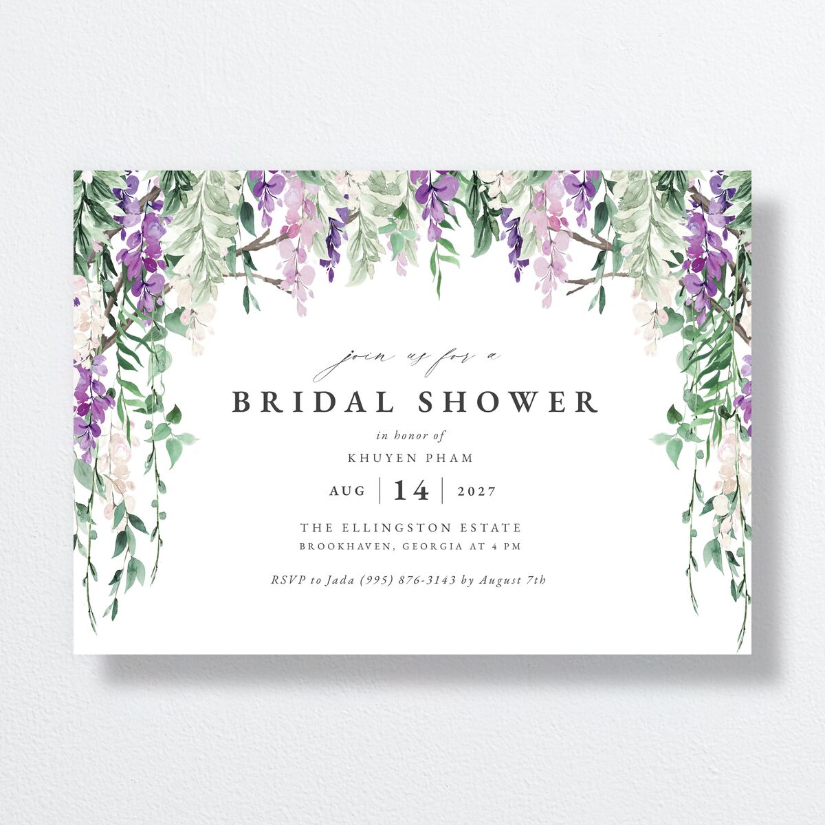 Romantic Wisteria Bridal Shower Invitations Purple Petal Signature Standard