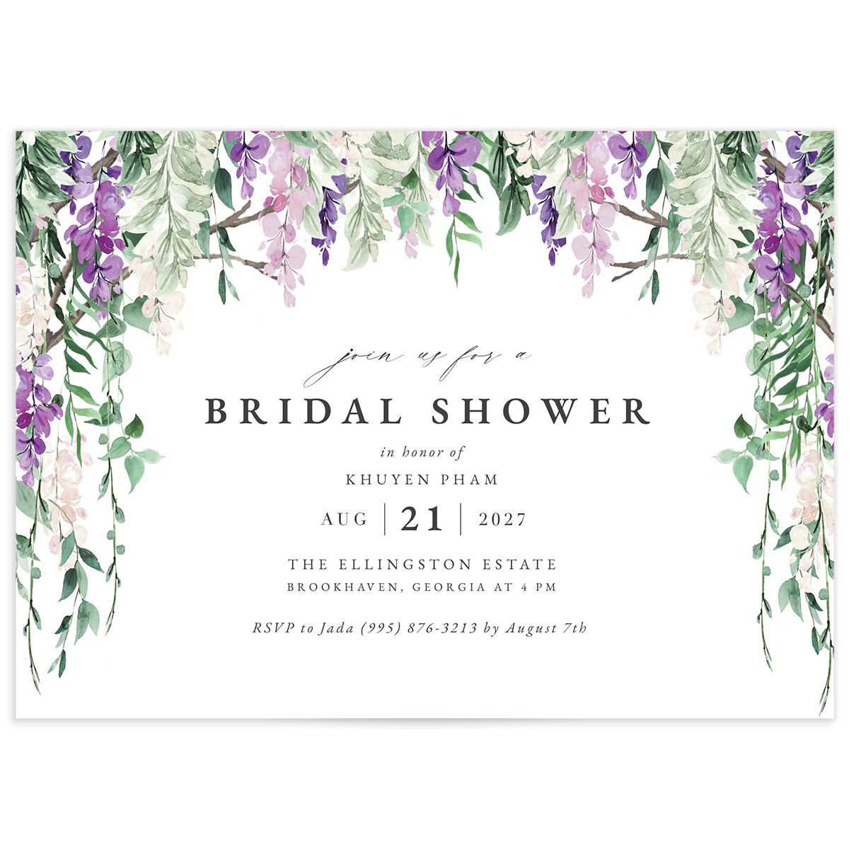Romantic Wisteria Bridal Shower Invitations