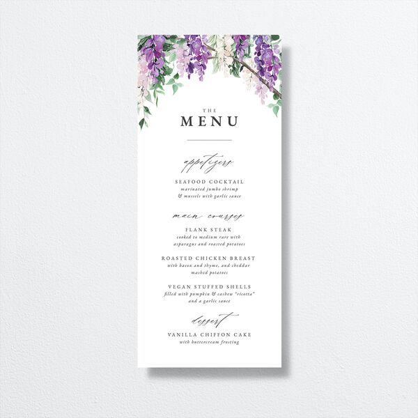 Romantic Wisteria Menus Purple Petal Signature
