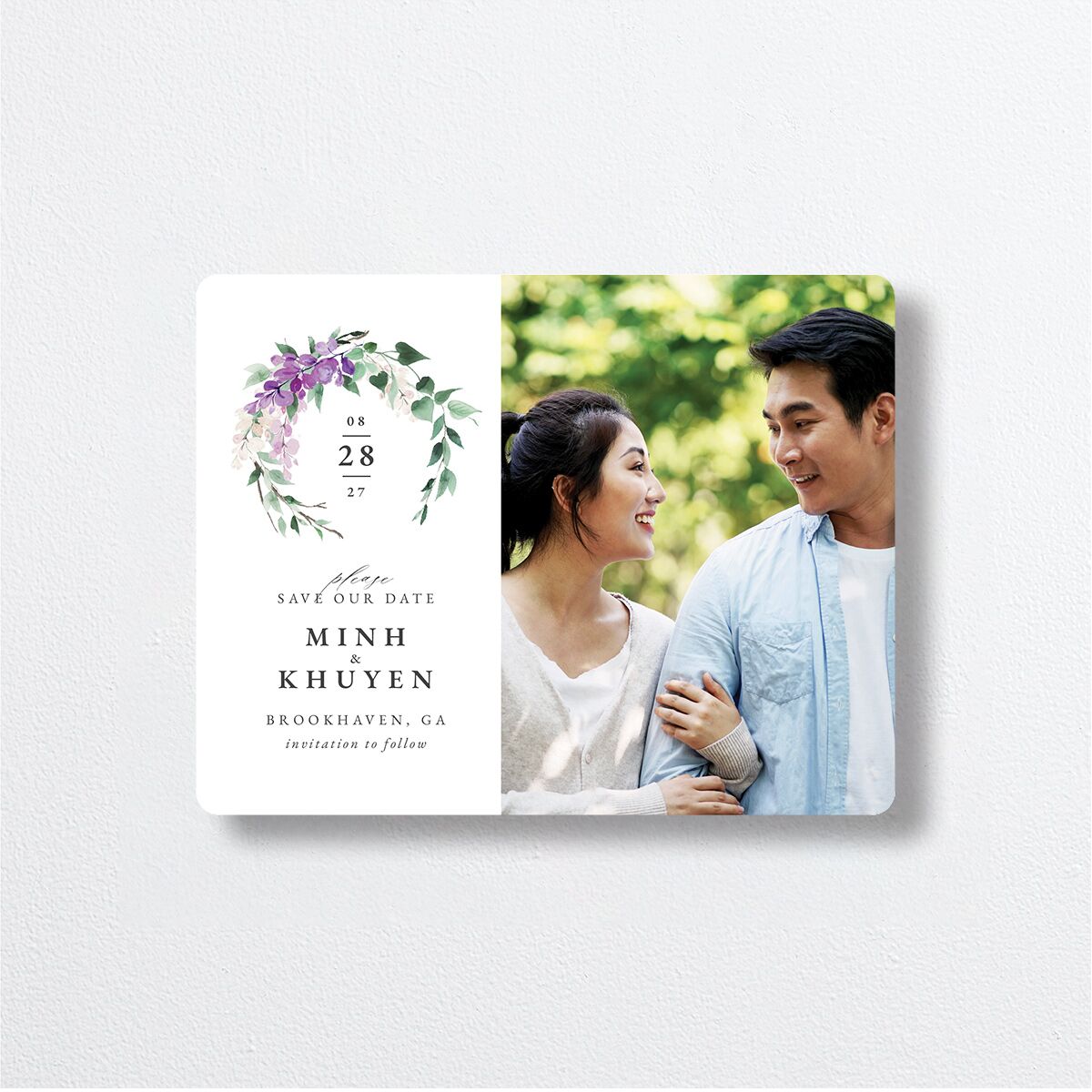 Romantic Wisteria Save The Date Magnets front in Purple