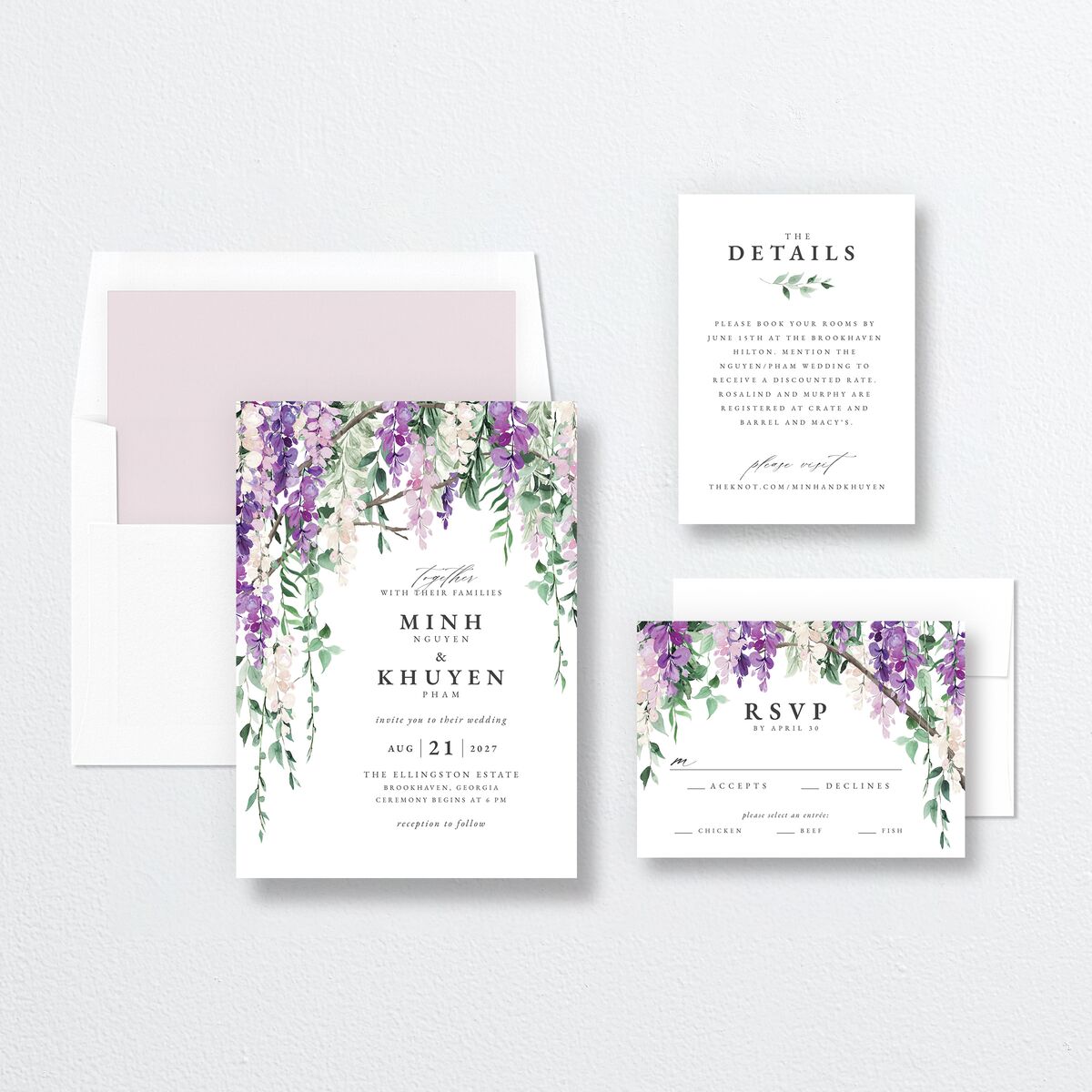 Romantic Wisteria Wedding Invitations Purple Petal Signature No Standard