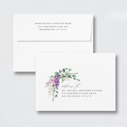 Romantic Wisteria Wedding Invitation Envelopes White Standard Purple Petal Both Recipient and Return Addresses