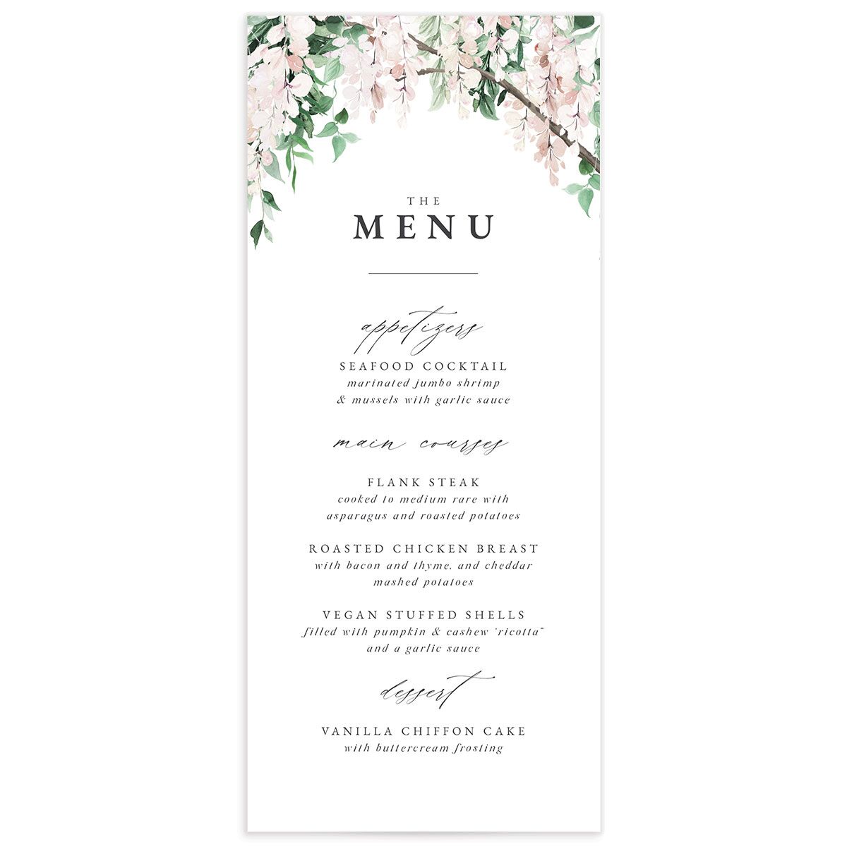 Enchanting Wisteria Menus front in pink