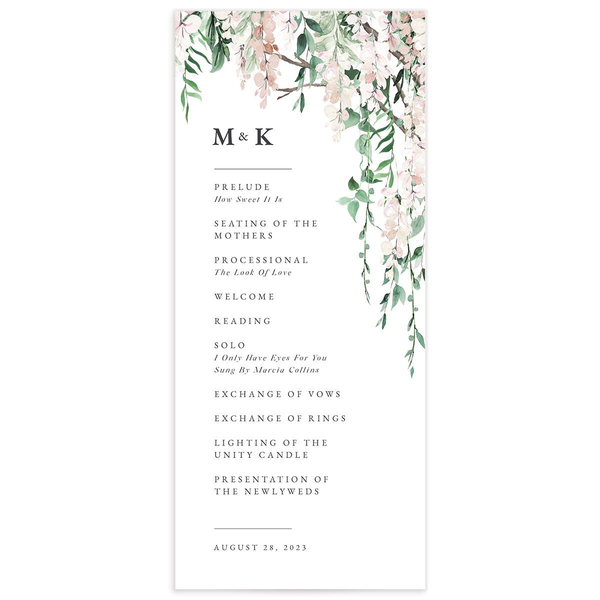 Enchanting Wisteria Wedding Programs front in pink