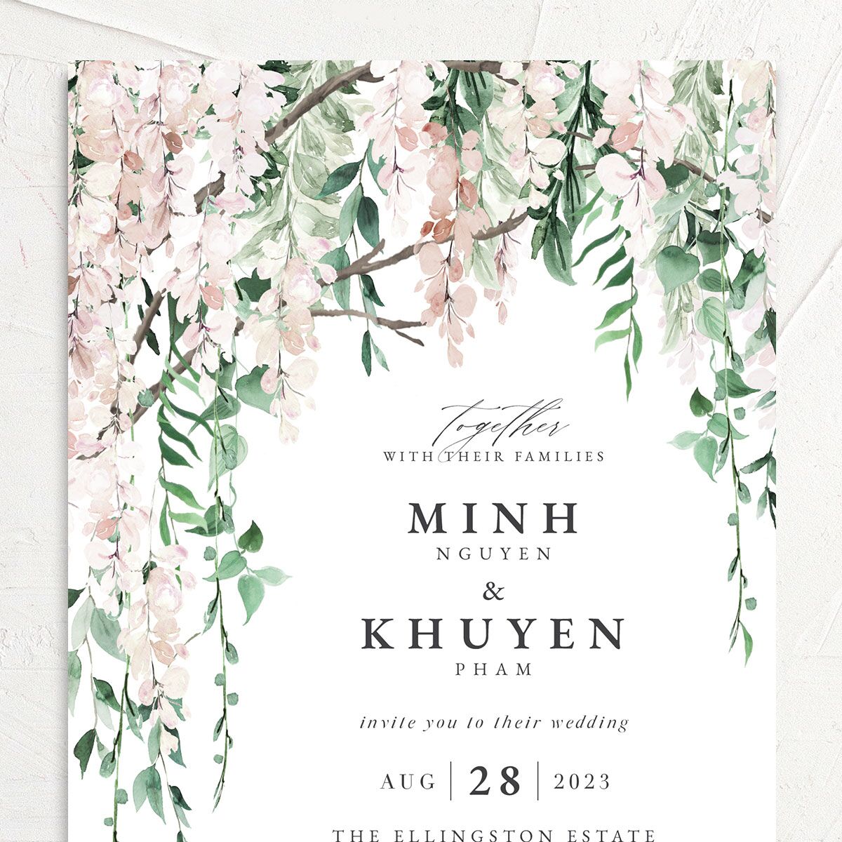 Enchanting Wisteria Wedding Invitations Rose Pink Signature No