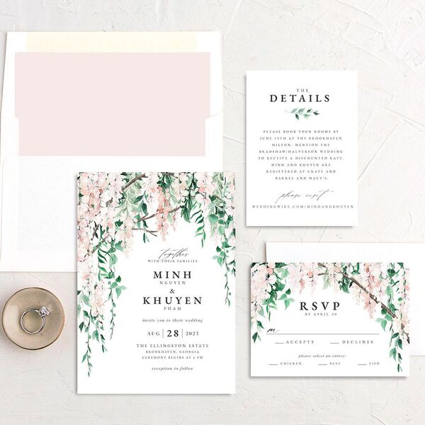 Enchanting Wisteria Wedding Invitations Rose Pink Signature No