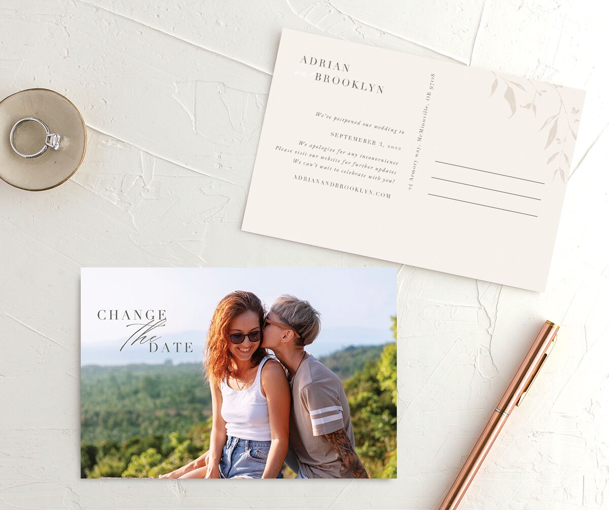 Rustic Minimal Change the Date Postcards front-and-back